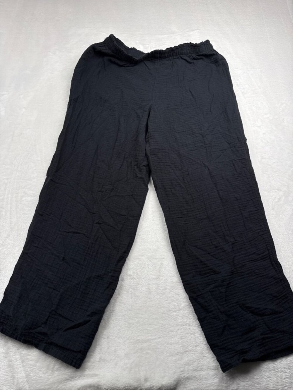 Coldwater Creek Womens Black Cotton Gauze Elastic Waist Wide-Leg Pants M